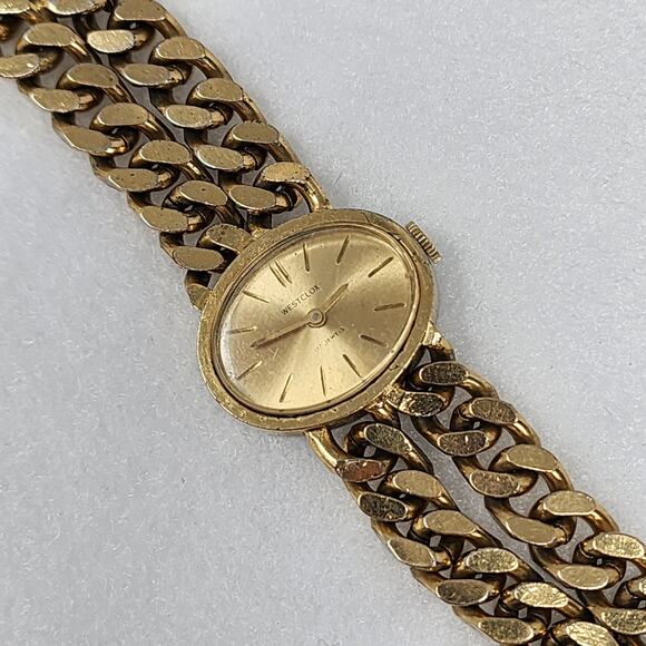 Vintage Westclox 17 Jewels Gold Chain Link Double Bracelet Watch - Picture 1 of 9